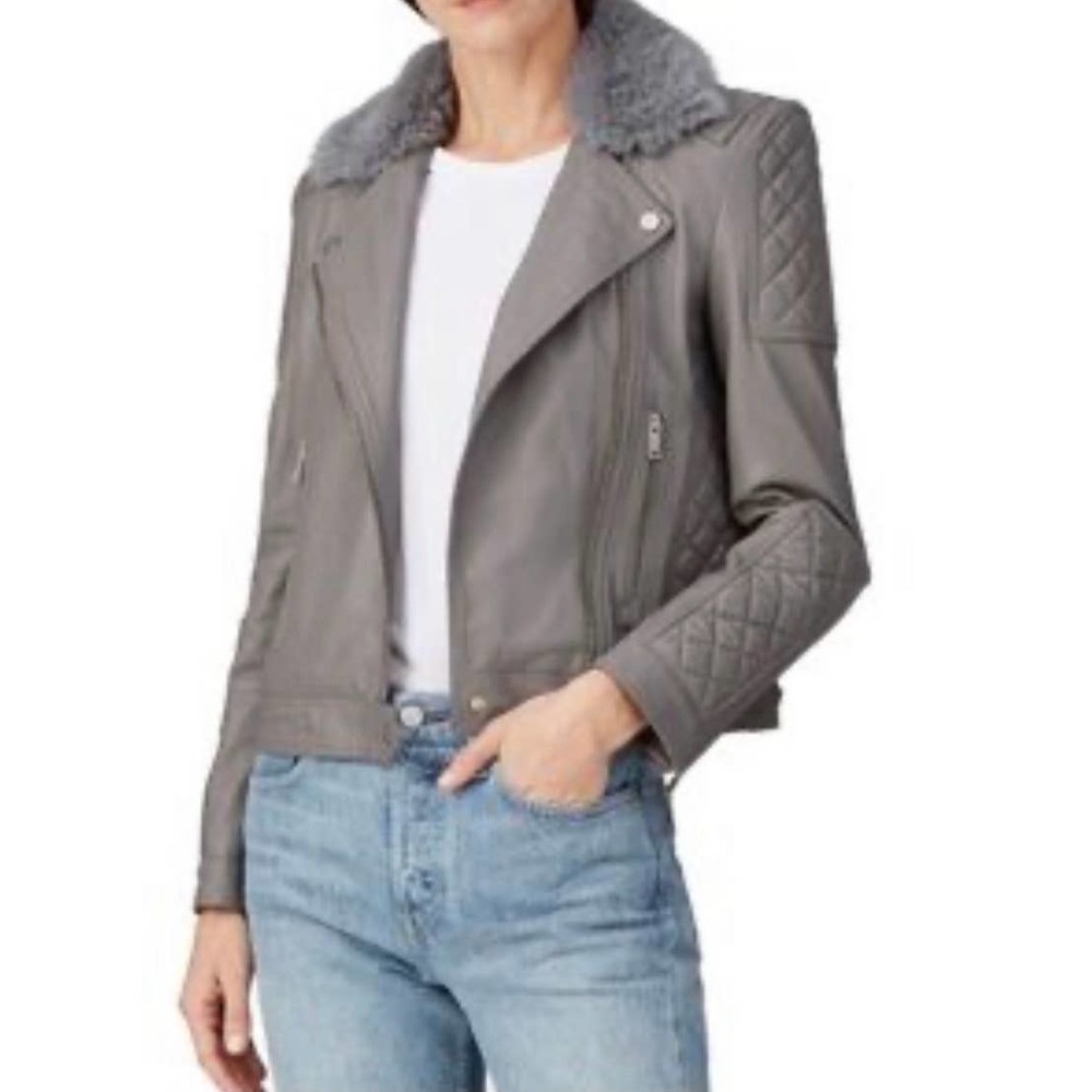 Samantha Sipos Genuine Lamb Leather Moto Jacket Gray Women's Size XL